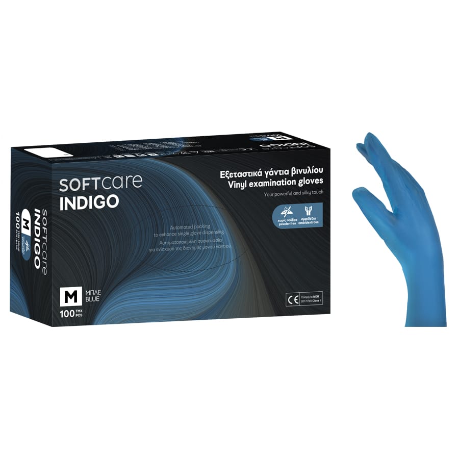 31000053_1.jpg Γάντια Soft Care βινυλίου μπλε Medium χωρίς πούδρα (100 τεμ) - Image 1