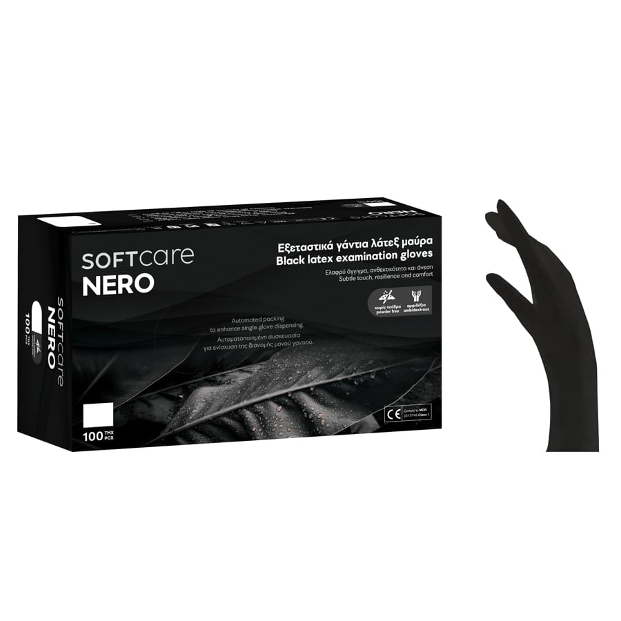 31000101_1.jpg Γάντια Latex Soft Care χωρίς πούδρα μαύρα XLarge (100τεμ) - Image 1